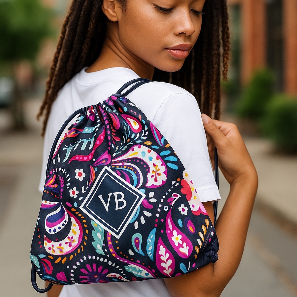 Vera Bradley Blue Paisley Drawstring Backsack
